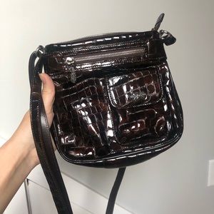 Brighton Brown Croc Patent Leather Crossbody